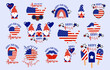 Happy 4th of July, United State of America independence day greeting design collection. Set of Fourth of July vector illustrations.