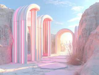 Wall Mural - A futuristic minimal bamboo building with round windows is surrounded by snow.