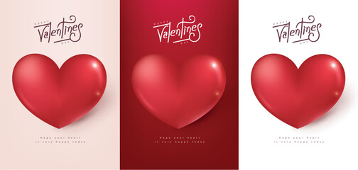 Wall Mural - collection happy valentine's day poster banner background template with big red heart