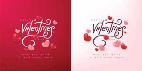 Wall Mural - calligraphy of happy valentines day with festive heart shaped decorations elements for valentine car