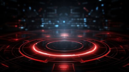 Wall Mural - vibrant red technology backdrop with abstract digital tech circles - copy space available