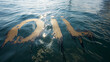 Oil spill in sea water concept with the text oil on water surface made from spillage