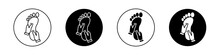 Reflexology Foot Massage Icon Set. Therapeutic Footprint Vector Symbol In A Black Filled And Outlined Style. Relaxation Feet Therapy Sign.
