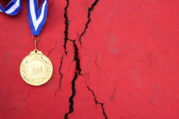 Wall Mural - top view image of medal on asphalt floor