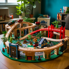 lifestyle photo toy train elaborate multi-track.