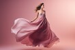 © Jam - Woman in pink dress, fashion model in silk dress fluttering in the wind, fantasy girl in flying fluttering fabric