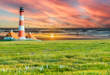 Wall Mural - westerhever lighthouse on the north sea coast