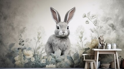 gray bunny or rabbit front and back for digital printing wallpaper, custom design