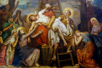 Wall Mural - Fresco in Saint Philippe du Roule catholic church, Paris. Descent from the cross