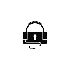 Poster - Music headphones and padlock logo design combination.