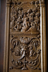 Wall Mural - Saint Julien cathedral, Le Mans, France. 16th century relief in the sacristy