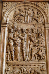 Wall Mural - Saint Julien cathedral, Le Mans, France. 16th century relief in the sacristy