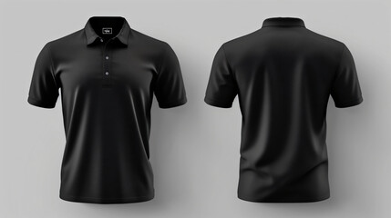 A sleek and modern black polo shirt mockup, perfect for showcasing your designs. The front and back view offer ample space to display your logo, graphics, or artwork. This blank template all