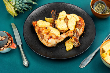 Canvas Print - Barbecued chicken drumsticks and pineapple.