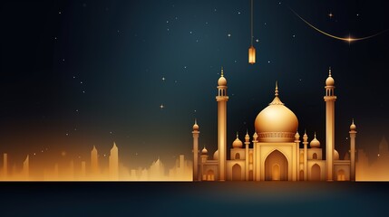 Wall Mural - Islamic decoration background for Ramadan with lantern and mosque 3D rendering. 3D Illustration, generative ai, generative, ai
