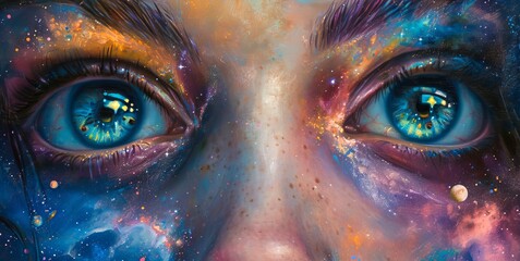 close up Girl's face in space