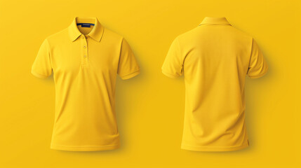 A versatile and modern yellow polo shirt mockup, perfect for showcasing your designs. With a clean and blank front and back, this mockup allows you to easily present your creativity in a pro