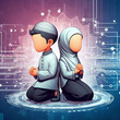 Muslim cuple, Muslim 2d cuple, muslim husbend wife, husbend and wife cartoon, muslim cuple, love, love, halal love