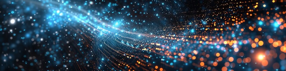 Big data analysis abstract background depicting an interstellar data field, where clusters of data points form nebula-like structures, symbolizing the complexity and vastness of information.