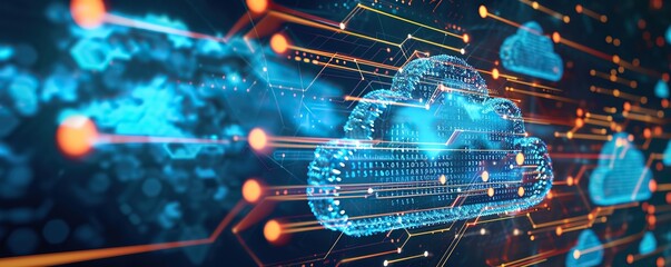 Cloud technology concept with cyber security data protection system