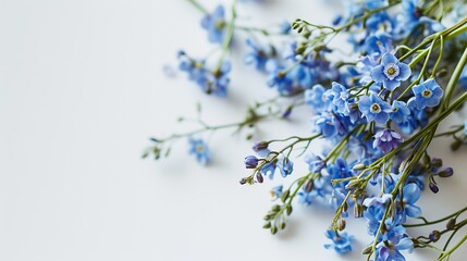 Wall Mural - Forget-me-nots on white background. Minimalistic design. Copy space