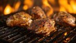 Spicy chicken thighs are grilled on a grill over a fire