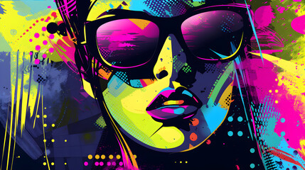 Wall Mural - the girl's face, complete with bright colors, contrasts sharply in a punk style.