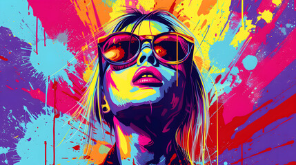Wall Mural - The girl's face, complete with bright colors, contrasts sharply in a punk style.
