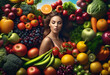 Women with vegetables and fruits