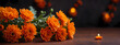 Funeral saffron chrysanthemum with copy space. Warm saffron chrysanthemum on a deep orange background with space for text.