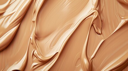 Smooth waves of liquid foundation or concealer skin tone background. Beauty fluid makeup product banner, backdrop