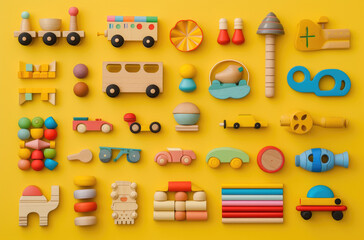 Wall Mural - toys and toy boxes on a yellow background