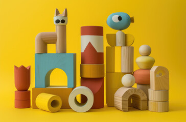 Wall Mural - toys and toy boxes on a yellow background