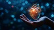 Hand holding virtual hologram heart shape with cardiogram 