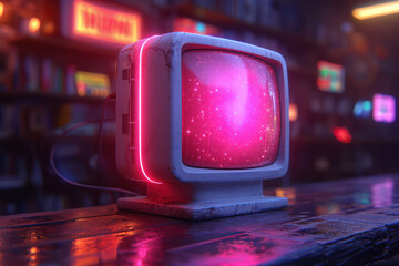 Leinwandbilder - Retro Vintage Computer Desktop extreme closeup. Generative AI