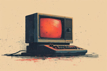 Leinwandbilder - Retro Vintage Computer Desktop extreme closeup. Generative AI