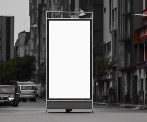 Leinwandbilder - White Billboard Mockup of a Large Advertising Poster on the Street extreme closeup. Generative AI