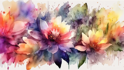  Delicate, colorful water-color wallpaper with beautiful spring flowers. Illustration 4K