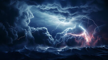 Roaring Thunderstorm, Shocking Lightning Shines In The Dark Sky