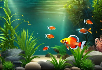 Wall Mural - Colourful Fish under water