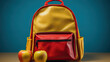 Red and yellow school backpack, back to school concept created with Generative AI technology