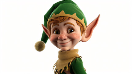 Wall Mural - A captivating 3D artwork of a mischievous elf, impeccably rendered with lifelike details. This enchanting character is seen in isolation against a pristine white background, allowing for sea
