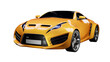 3D render of an orange sports car with a transparent background. Unbranded conceptual design.