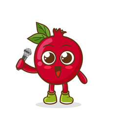 Wall Mural - Cute cartoon pomegranate fruit singer character holding mic