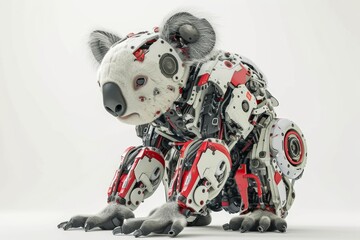 Aufkleber - Conceptual image of a roboticized koala with technological augmentations and robotic enhancements, showcased against a clean white setting Generative AI