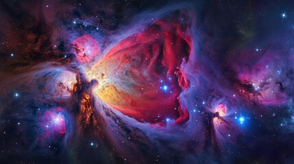 Poster - Conceptual image of the Orion Nebula , displaying its young stars and intricate nebulous structure Generative AI