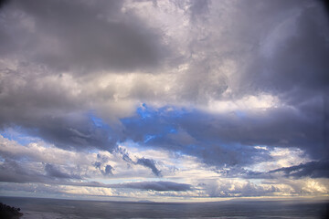 Wall Mural - Winter storms approach the Santa Barbara channel at sunset.