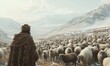 large flock of cashmere sheep in himalaya mountains