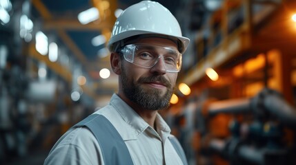 Poster - Professional mechanical engineering working at metal factory. Generative AI.