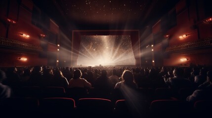 Poster - Moviegoers entering a cinema hall, diverse audience, excitement, and anticipation for a film screening Generative AI